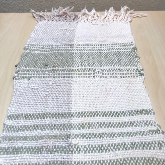 Handwoven Cotton Runner. Sage, Tan, Cream. Artisan Cotton. Wabi Sabi Farmhouse. - Picture 6 of 9